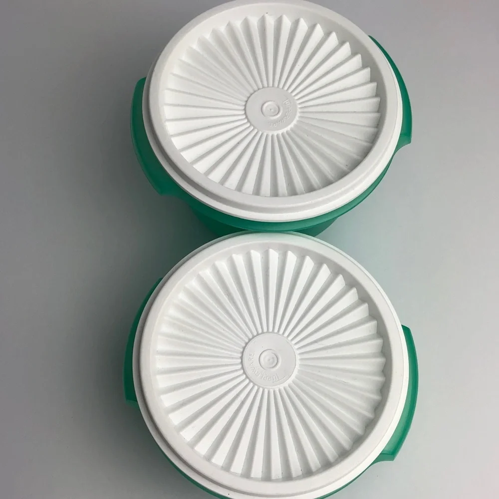 Tupperware Servalier Green and White Stackable Bowls